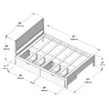 Assembly diagram of a storage platform bed frame with headboard, slatted mattress support and underbed drawers, annotated dimensions in inches and centimeters (58″/147cm, 81″/206cm, 38″/96cm, 57″/146cm, 12″/30cm, 20″/50cm)