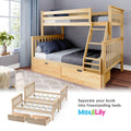 Natural pine convertible bunk bed with ladder and under-bed storage drawers in modern kids' bedroom