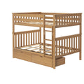 Oak-finish wooden loft bunk bed with ladder, slatted guardrails and built-in under-bed storage drawers — modern twin bunk bed frame