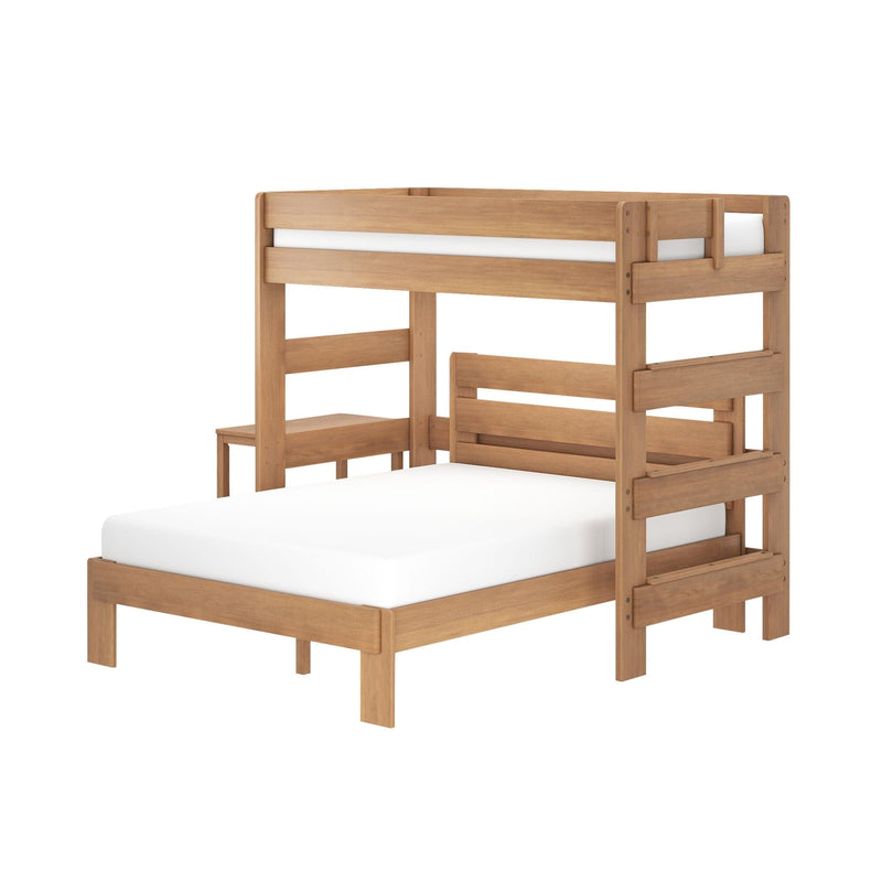 Natural oak twin loft bunk bed frame with guardrails and ladder, modern wooden kids' bedroom furniture