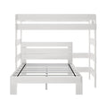 White painted wooden bunk bed frame with slatted mattress supports and guard rails, modern minimalist kids' bedroom furniture