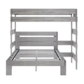 Gray-washed wooden twin-over-full bunk bed frame with slatted platform and modern farmhouse finish