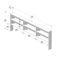 Diagram of a 75-inch (190 cm) wall-mounted headboard shelf for bedroom storage with three 24-inch (61 cm) compartments, 26-inch (67 cm) overall height, 5-inch (13 cm) top depth and 7-inch (18 cm) shelf spacing, labeled dimensions
