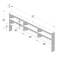 80-inch bookcase headboard diagram with built-in open shelves and dimensions: 80" x 26" x 5" (203cm x 67cm x 13cm), three 26" (65cm) wide compartments and 7" (18cm) shelf clearances