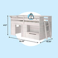 Twin loft bed with ladder, built-in storage drawers and play nook in whitewashed wood, 400 lb capacity, 84.25” L × 42.25” W × 41.5” H, space-saving kids' bedroom furniture