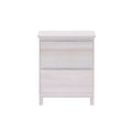 Minimalist whitewashed wooden nightstand with two drawers, modern light wood bedside table for bedroom storage