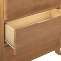 Natural light-wood dresser with open drawer showing wood grain and metal drawer slide — modern wooden chest of drawers for bedroom storage