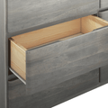 Modern gray wooden dresser with open empty drawer showing natural pine interior and metal glides, ideal bedroom storage
