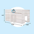 White twin loft bed for kids with ladder, built-in storage and playhouse opening, 400 lb weight capacity, dimensions 77.25 in × 46.5 in × 41.5 in