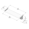 Floating wall shelf bracket dimensions diagram showing 21″ (53 cm) overall length, 19″ (49 cm) shelf depth, 6″ (16 cm) end supports and 5″ (13 cm) mounting plate — isometric measurement drawing