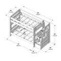 Isometric assembly diagram of wooden bunk bed frame with integrated ladder and storage stairs, labeled dimensions: 98 in (250 cm) length, 79 in (200 cm) depth, 64 in (162 cm) height, top width 44 in (112 cm), base width 40 in (102 cm), stair depth 19 in (50 cm), mattress area 35 in (90 cm)