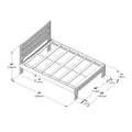 Platform bed frame assembly diagram showing wooden slatted base, three-panel headboard and labeled dimensions 79" (200 cm) length, 58" (147 cm) width, 42" (106 cm) headboard height — assembly and measurement guide