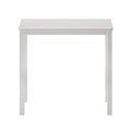 Minimalist whitewashed wooden table with rectangular top and straight legs, modern dining table isolated on white background
