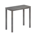 Rectangular gray weathered wood bar table with square legs and rustic finish, close-up view isolated on white background