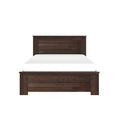Dark brown wooden bed frame with paneled headboard and footboard, rustic walnut finish and white mattress — farmhouse bedroom furniture product image