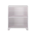 White two-tier wooden bookshelf with open shelves for home office storage solutions.