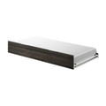 Modern dark wood trundle bed frame with white mattress and pull-out underbed storage drawer, minimalist platform design
