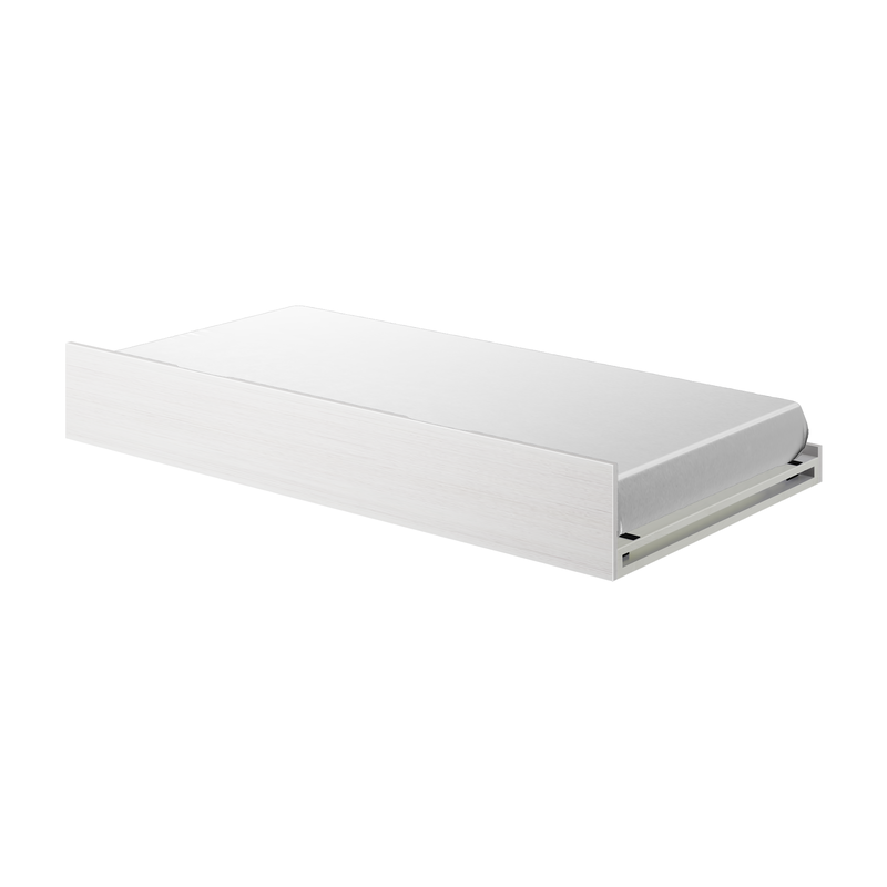 White single trundle bed with mattress and wooden pull-out frame, modern space-saving underbed guest bed for small bedrooms