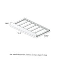 Under-bed twin trundle frame with slatted platform and front panel, fits standard twin mattress up to 6" thick, dimensions 74.5" x 40.75" x 10.5