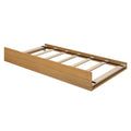 Wooden single bed frame with slatted base and underbed storage drawer, oak finish
