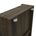 Sliding wardrobe door roller hardware with white nylon wheels on dark wood cabinet interior