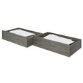 Set of two gray wood twin trundle bed storage drawers with mattresses, under-bed rolling storage for bedroom organization and small-space solutions