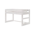 Whitewashed solid wood loft bed frame with safety guardrail and built-in ladder, twin-size minimalist bunk bed for kids' rooms and small bedrooms