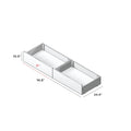White under-bed storage drawers with center divider, pair of rolling bed drawers measuring 74.5 in L x 24.5 in D x 10.5 in H (each drawer 37 in), ideal for bedroom organization and extra storage