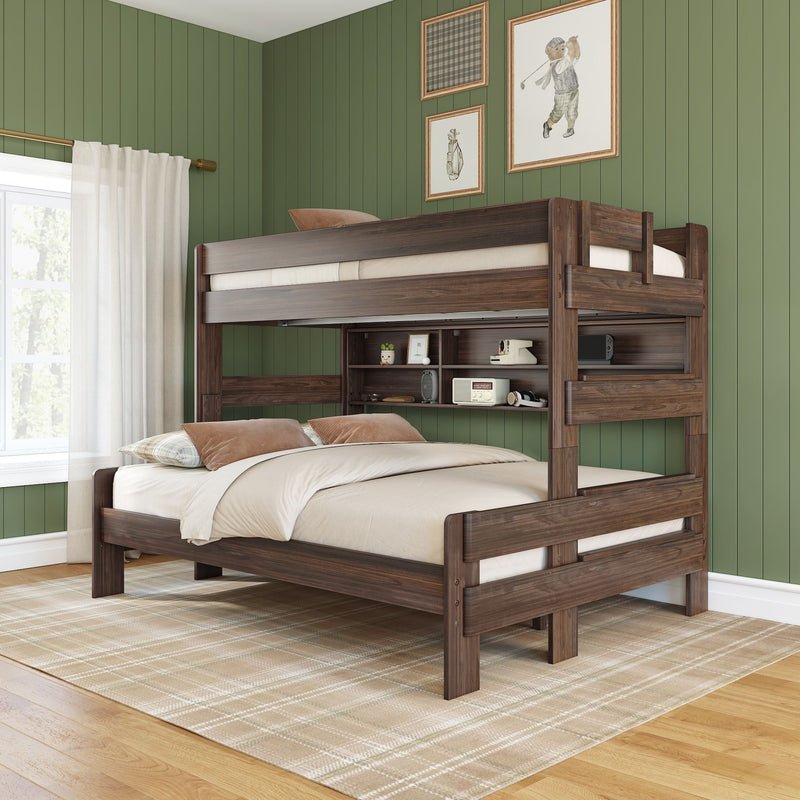 Modern Farmhouse Twin XL Over Queen Bunk Bed With Bookshelf