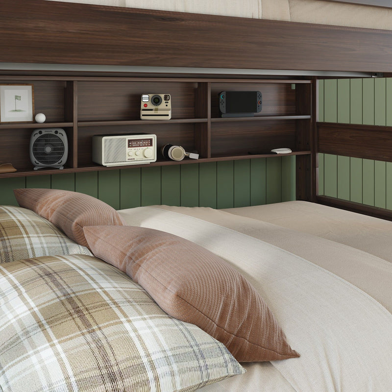 Modern Farmhouse Twin XL Over Queen Bunk Bed With Bookshelf