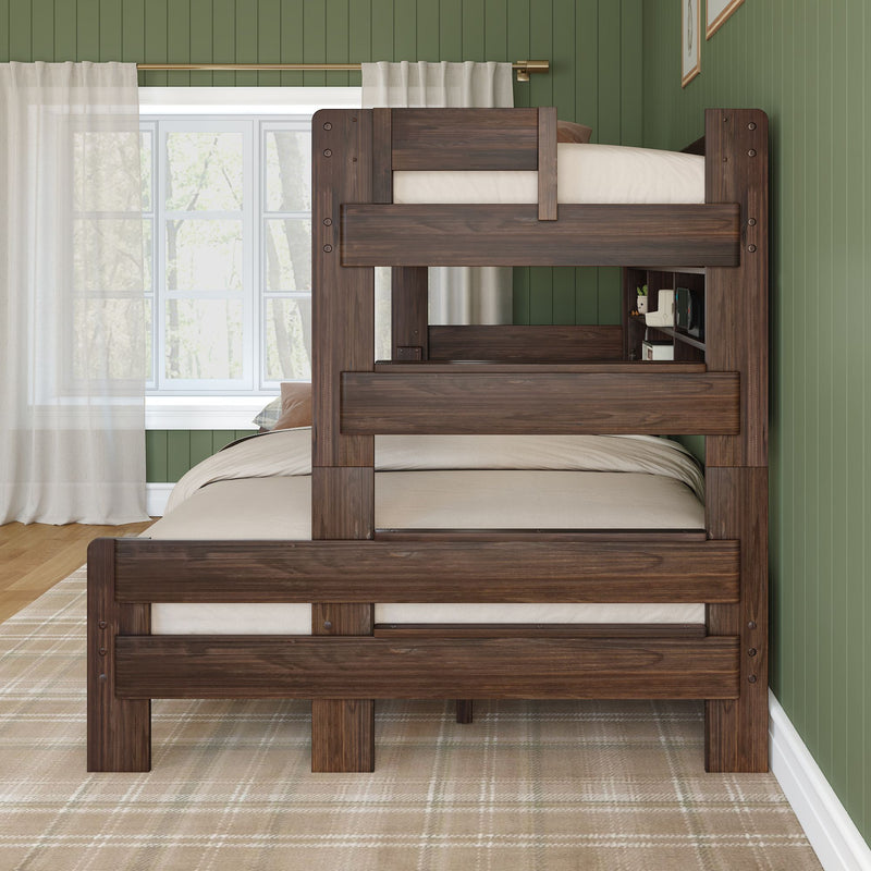 Modern Farmhouse Twin XL Over Queen Bunk Bed With Bookshelf