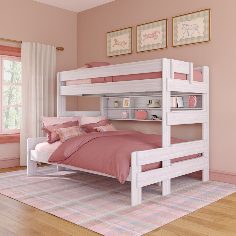 Modern Farmhouse Twin XL Over Queen Bunk Bed With Bookshelf