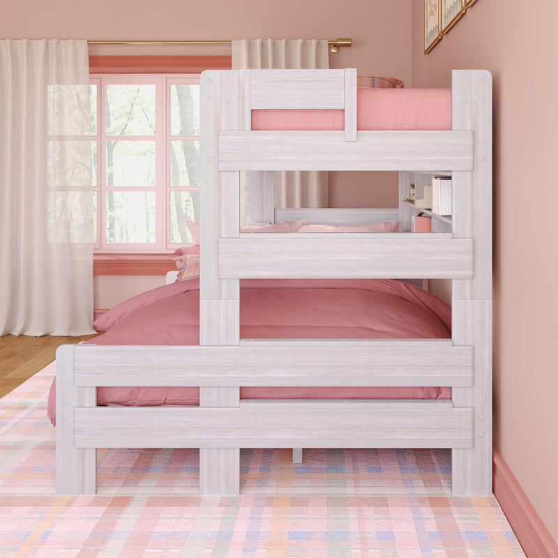 Modern Farmhouse Twin XL Over Queen Bunk Bed With Bookshelf