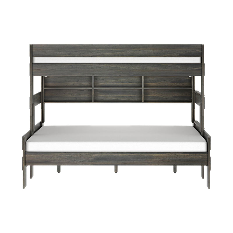 Modern Farmhouse Twin XL Over Queen Bunk Bed With Bookshelf