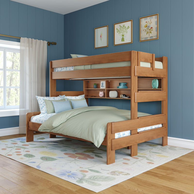 Modern Farmhouse Twin XL Over Queen Bunk Bed With Bookshelf