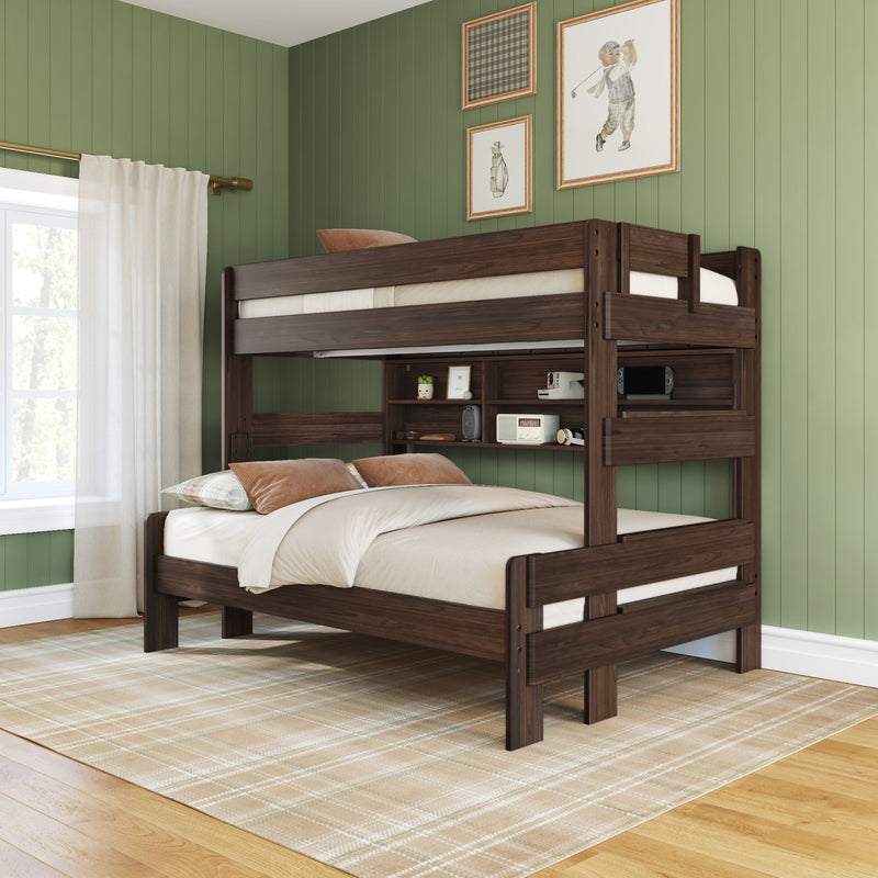 Modern Farmhouse Twin Over Full Bunk Bed With Bookshelf