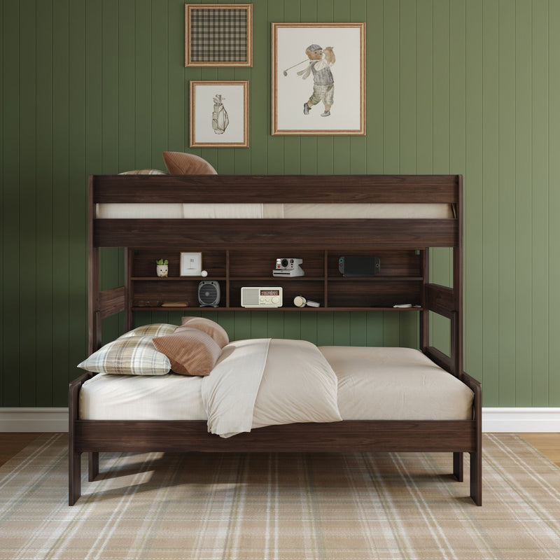 Modern Farmhouse Twin Over Full Bunk Bed With Bookshelf