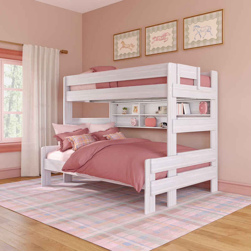 Modern Farmhouse Twin Over Full Bunk Bed With Bookshelf