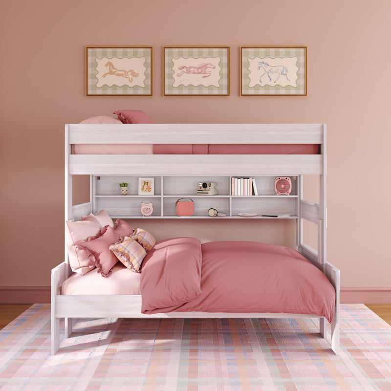 Modern Farmhouse Twin Over Full Bunk Bed With Bookshelf