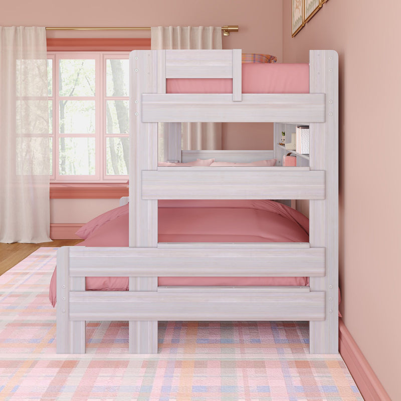 Modern Farmhouse Twin Over Full Bunk Bed With Bookshelf