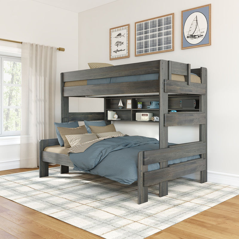 Modern Farmhouse Twin Over Full Bunk Bed With Bookshelf