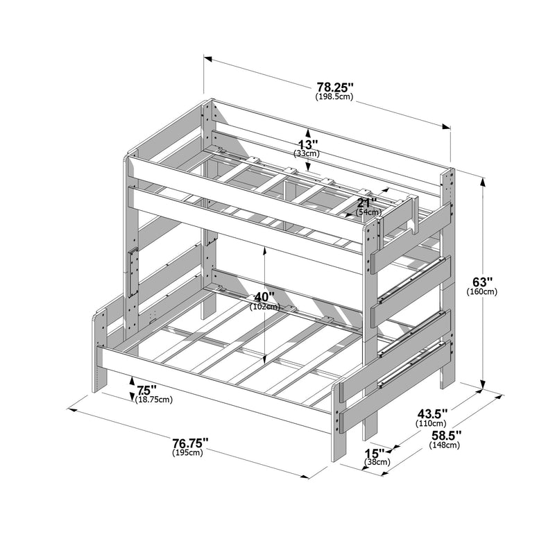 Modern Farmhouse Twin Over Full Bunk Bed With Bookshelf