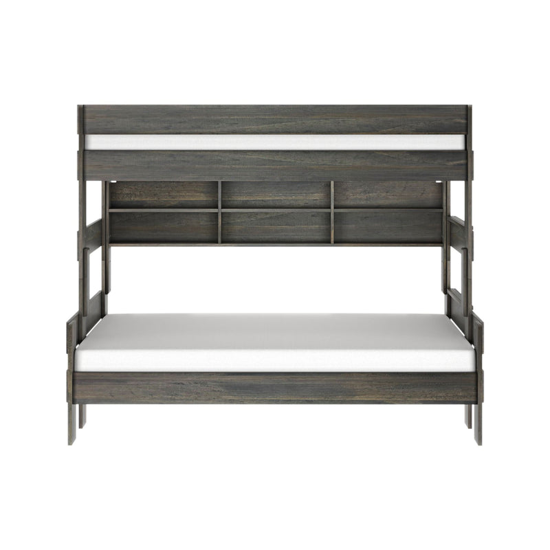 Modern Farmhouse Twin Over Full Bunk Bed With Bookshelf