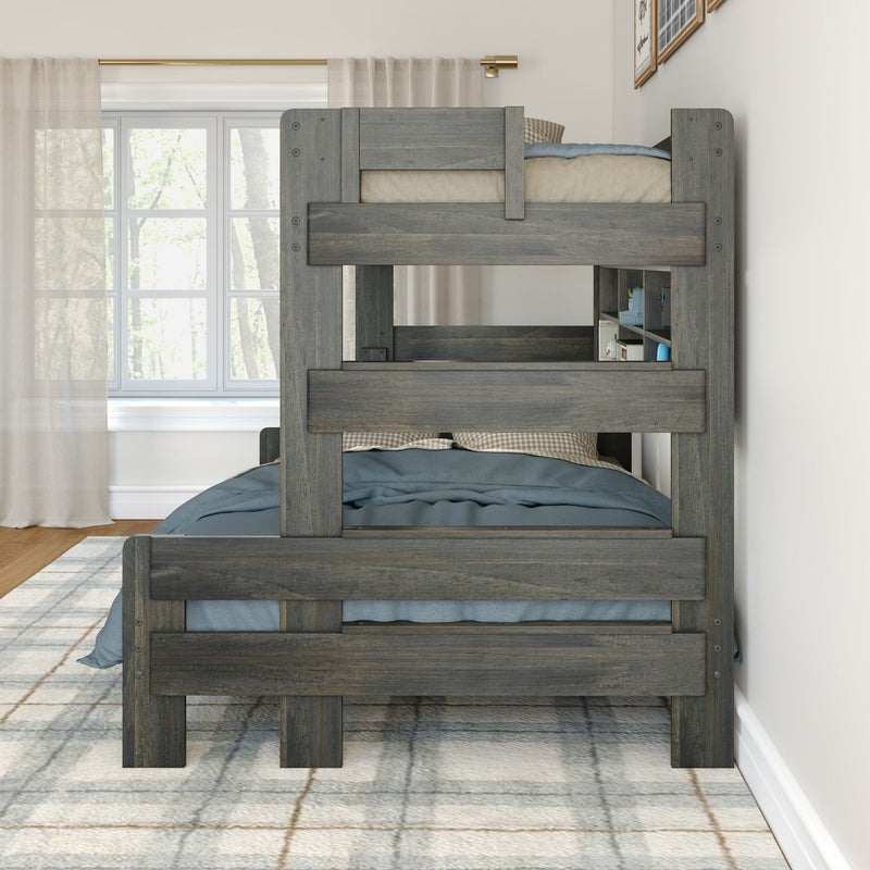 Modern Farmhouse Twin Over Full Bunk Bed With Bookshelf