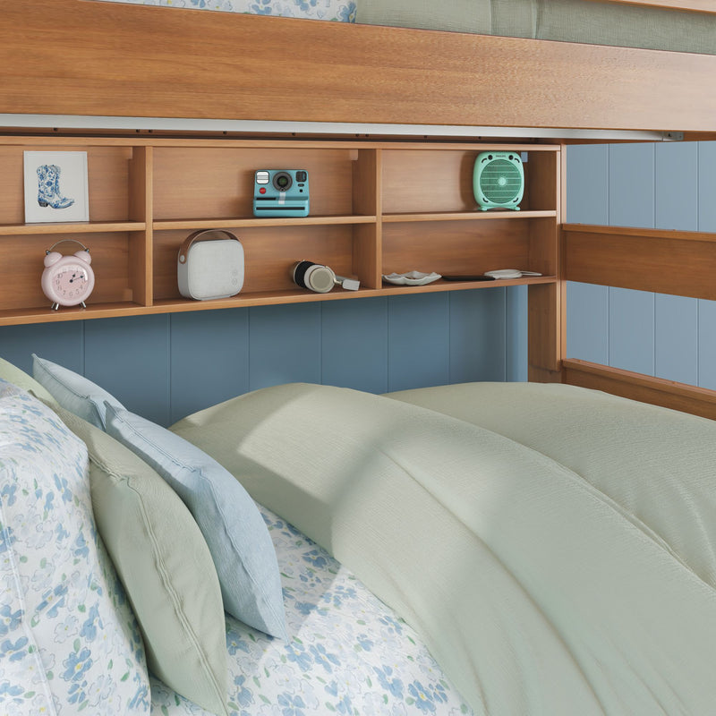 Modern Farmhouse Twin Over Full Bunk Bed With Bookshelf
