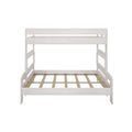 White wooden loft bunk bed frame with slatted mattress support and safety rails, space-saving modern kids bedroom furniture