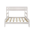 White wooden loft bed frame with slatted mattress support, space-saving twin loft bunk for kids and small bedrooms