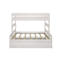 Whitewashed wooden loft bed frame with slatted platform, safety guard rails and built-in under-bed storage drawer — modern bunk-style loft bed for kids' bedroom