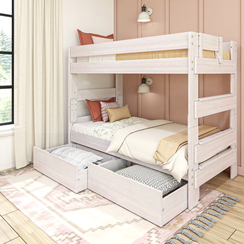 Modern Farmhouse Twin Over Twin Bunk Bed With Storage Drawers