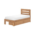 Light oak wooden twin/single storage bed with slatted headboard, under-bed drawers and white mattress